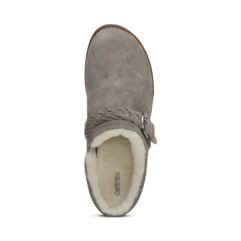 Aetrex Women's Libby Fleece With Arch Support Clogs - Grey | USA GTD9V8G